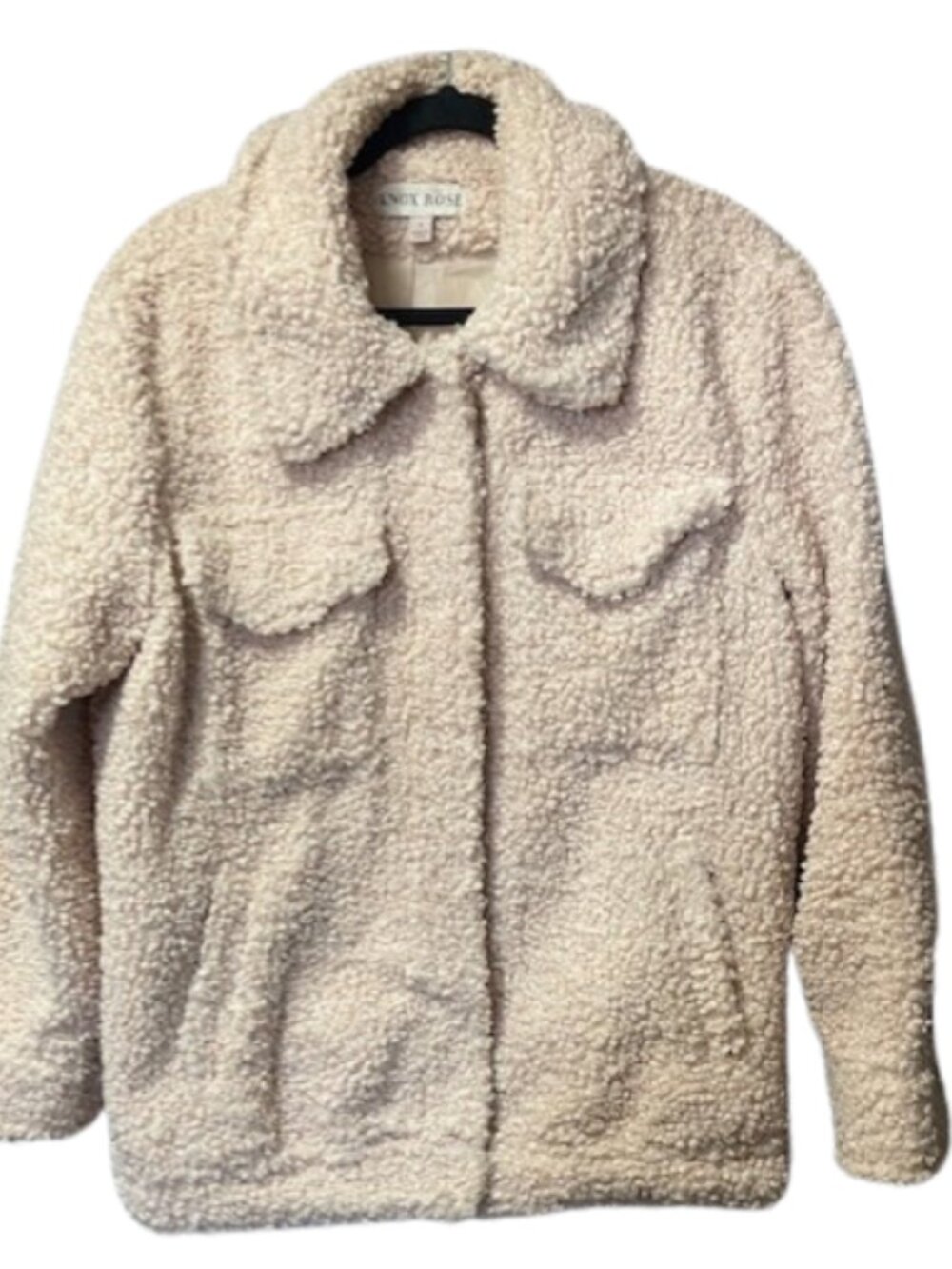Knox Rose Women's Cream Sherpa/Teddy Snap Front Collared Jacket. SZ S